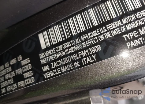 2020 Jeep Renegade Limited 4X4 z USA, uszkodzony, nr VIN ZACNJBD16LPM13909